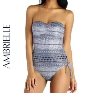 Ambrielle Womens Frost Purple Open Back Swimsuit One Piece Hindu Pattern Small